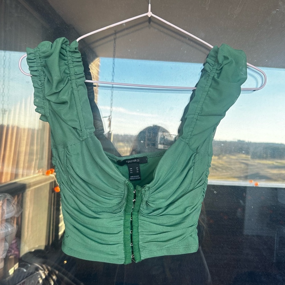 Forever 21 Emerald Green Ruched Crop Top